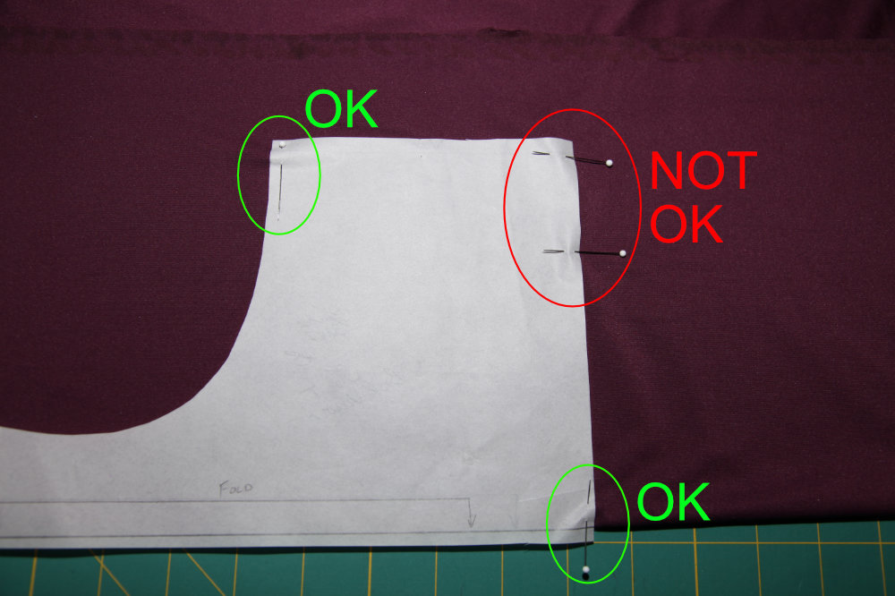 Pinned Pattern on Fabric with OK and Not OK notations