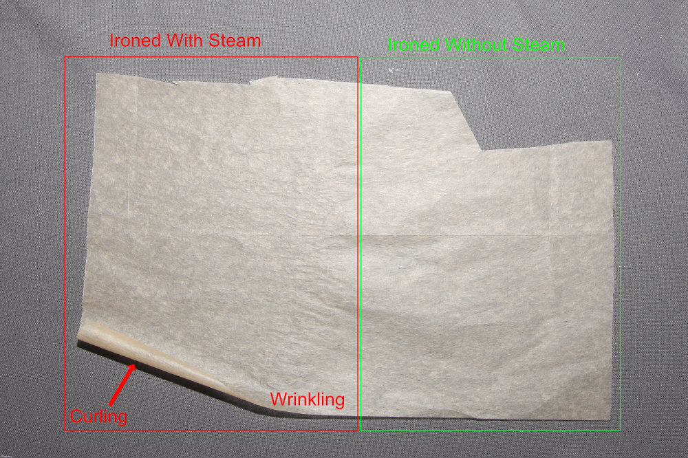Difference between pattern tissue that has been steamed with curls and wrinkles and that which has not been steamed only ironed and is flat