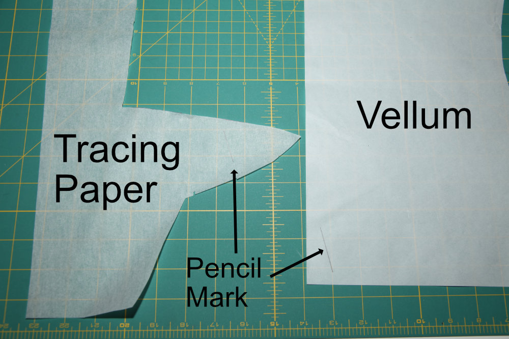 The Difference between tracing paper and vellum with a pencil mark barely visible on tracing paper