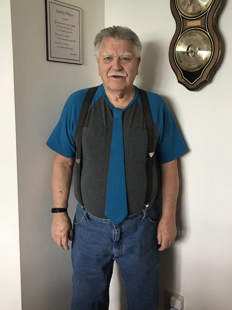 Dad in T-shirt with attached Tie