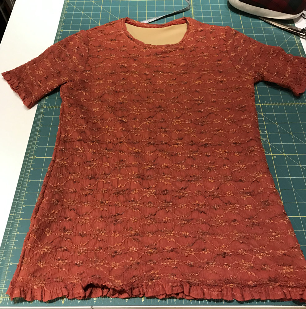 Mom's Stretch Lace T-shirt with fleshtone underlayer