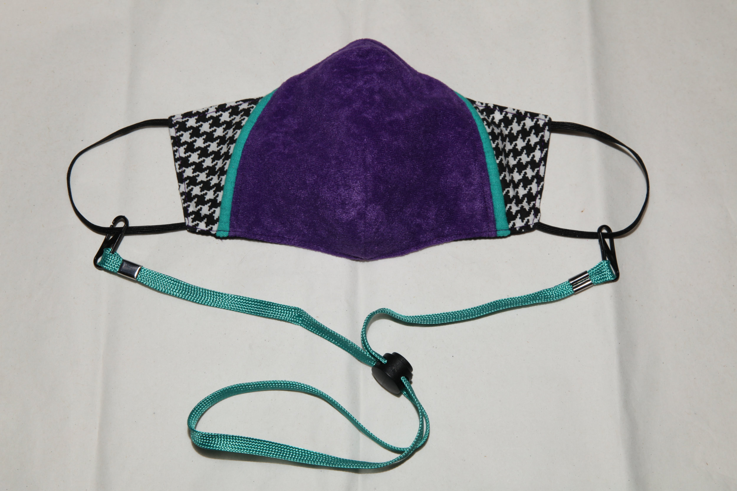 Houndstooth Face Mask with Teal Piping