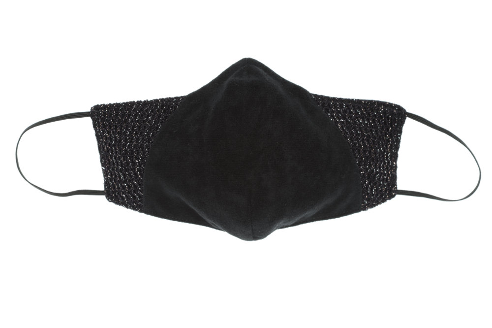faux suede face mask with sparkly fishnet overlay
