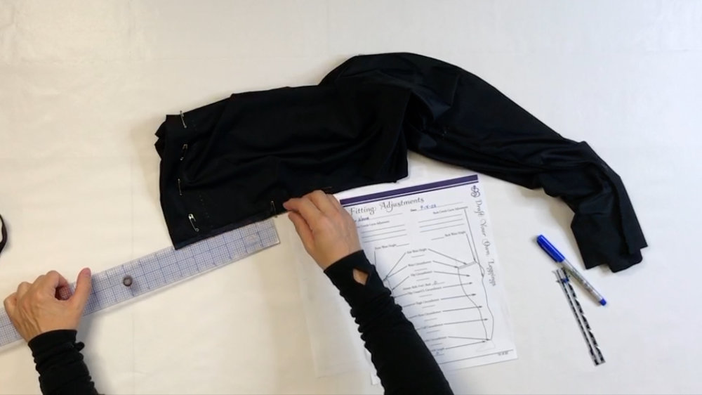 4.01 Evaluating the Mockup for Fit Measuring to adjust the fit of leggings based on a mock-up of the initial pattern draft.