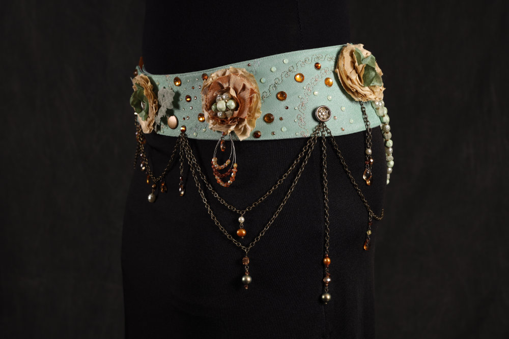 Side View of bellydance belt named Green Fairy